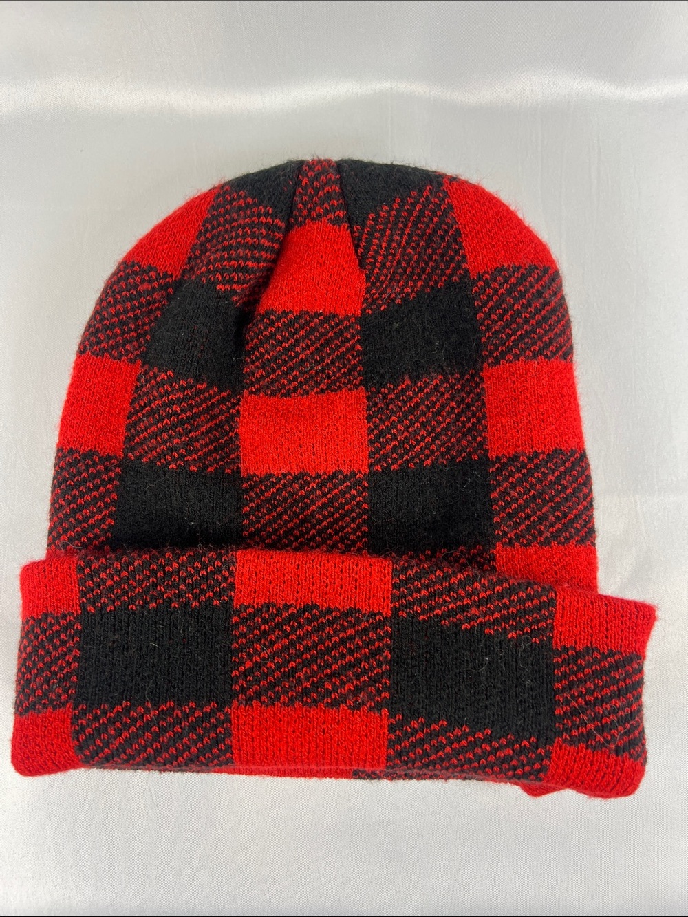 Red & Black Buffalo Plaid Knit Beanie
